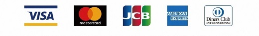 イラスト：ビザ、マスターカード、JCB、アメリカンエキスプレス、ダイナースクラブ