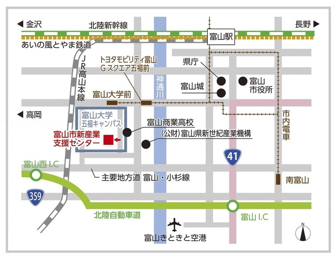 富山市新産業支援センター周辺地図