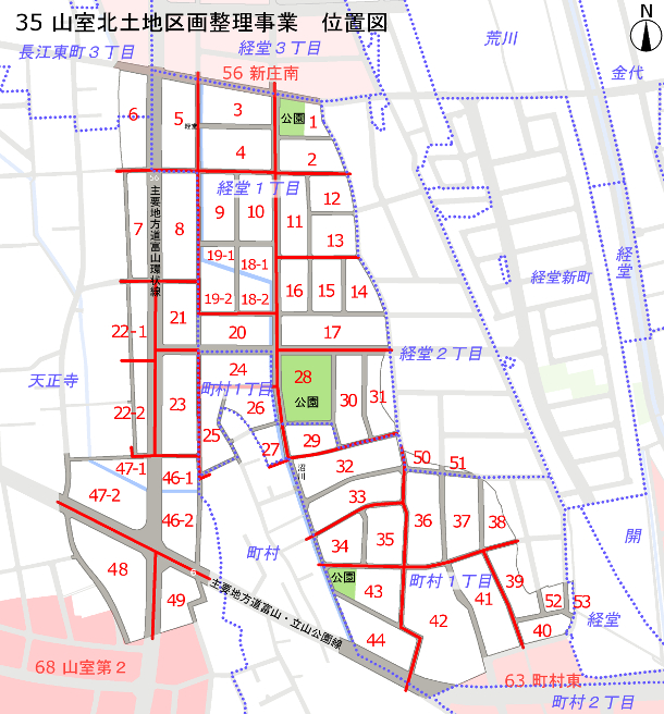 地図：山室北土地区画整理事業　位置図