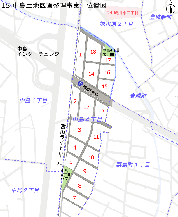 地図：中島土地区画整理事業 位置図