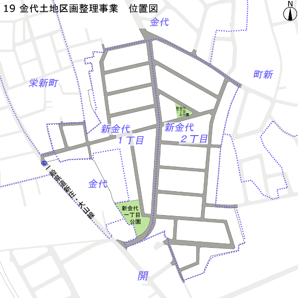 地図：金代土地区画整理事業　位置図