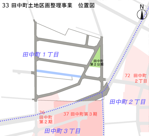 地図：田中町土地区画整理事業　位置図