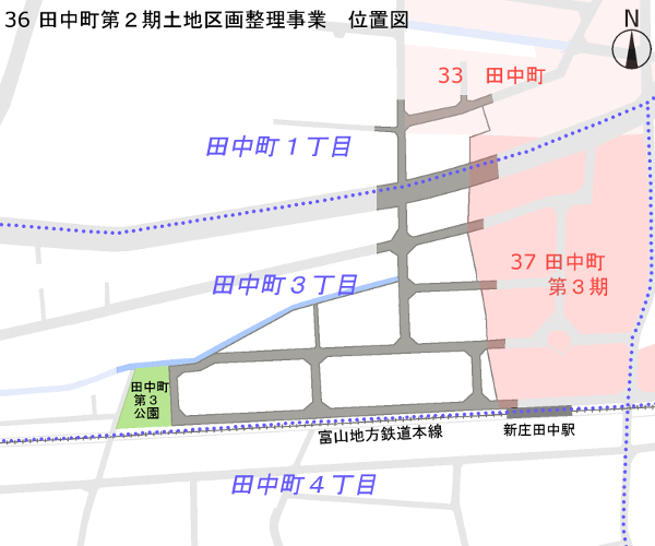 地図：田中町第2期土地区画整理事業　位置図