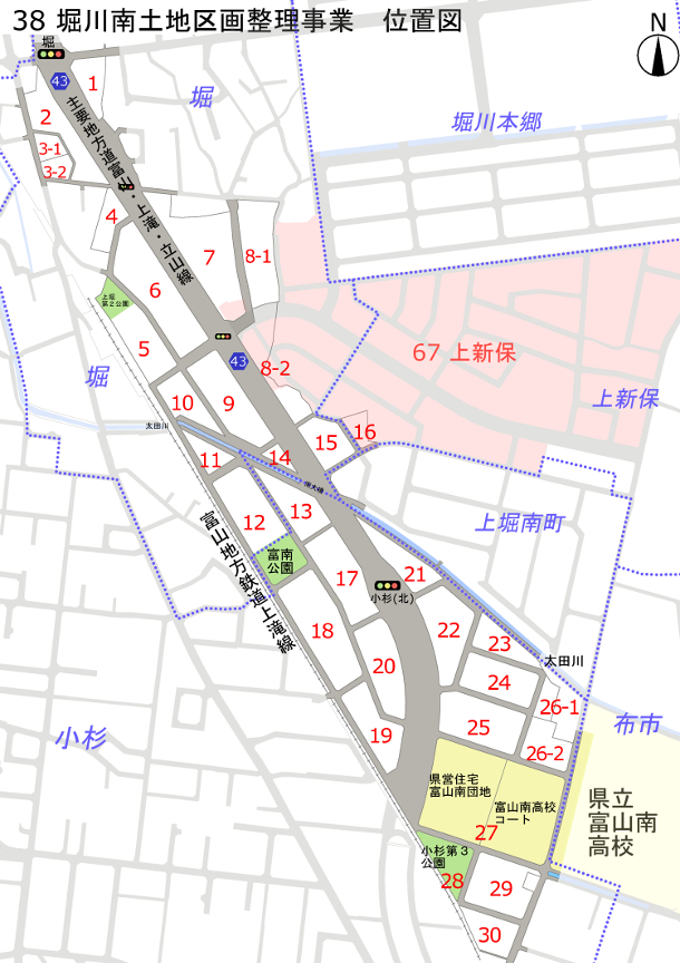 地図：堀川南土地区画整理事業　位置図