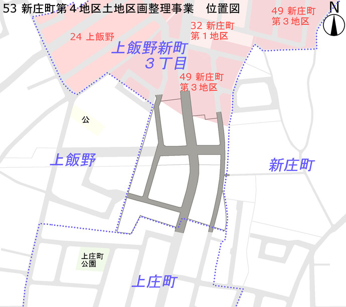 地図：新庄町第4地区土地区画整理事業　位置図