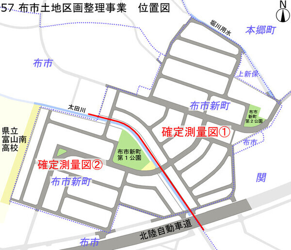 地図：布市土地区画整理事業　位置図