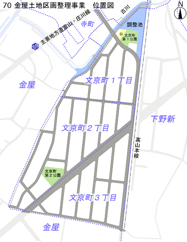 地図：金屋土地区画整理事業　位置図