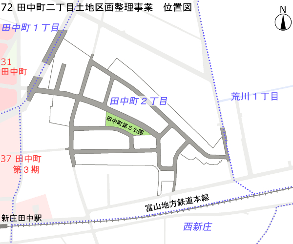 地図：田中町二丁目土地区画整理事業　位置図