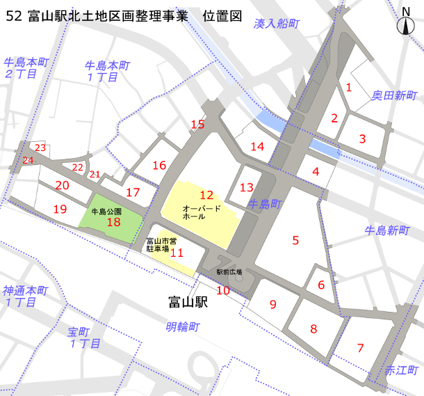 地図：富山駅北土地区画整理事業　位置図
