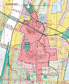 地図：塗り分けられた都市計画総括図