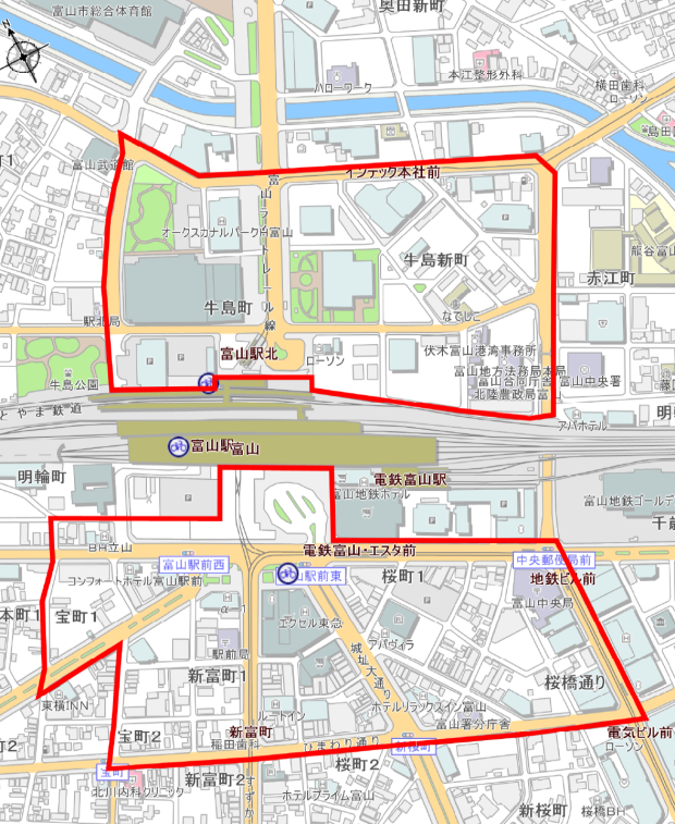 地図：自転車放置禁止区域