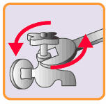 イラスト：スパナを蛇口の頭部にかけて左に回す