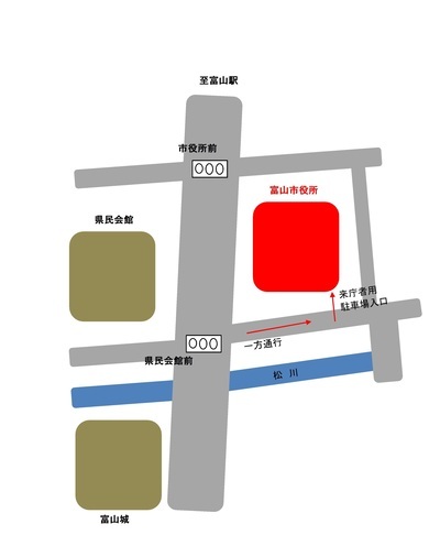地図：富山市役所駐車場