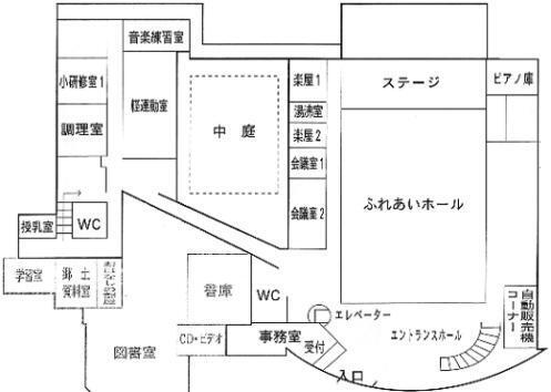 イラスト：婦中ふれあい館1階 案内図