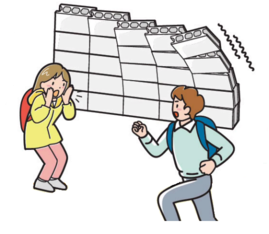瓦やブロック塀等に注意する