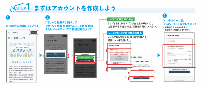 とやまトークの使い方　ステップ1